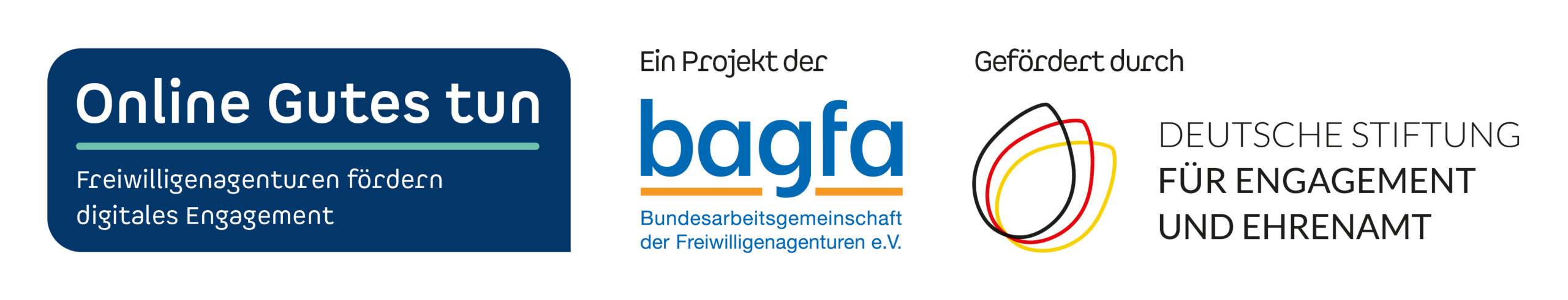 Logo Online Gutes Tun, Logo der bagfa und der Deutschen Stiftung für Engagement und Ehrenamt als Förderinstitution