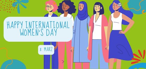 Grafik mit Frauen*; Beschriftung: Happy International Womens Day!